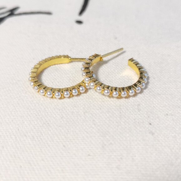 Julie Vos Small Hoop Earrings - Juliet - Pearl Gold - Picture 1 of 3